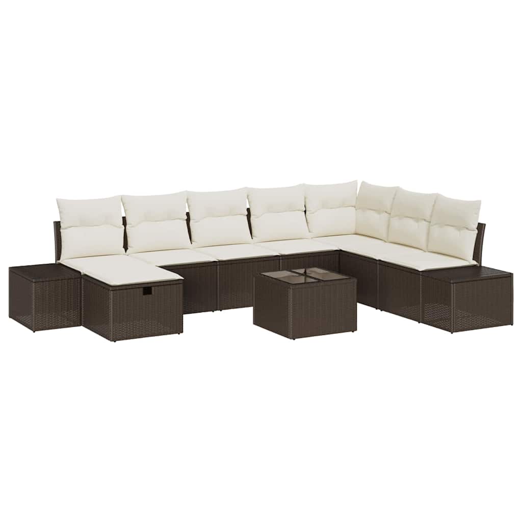 Garten-Sofa-Set mit Kissen 9 pcs Braun Poly Rattan